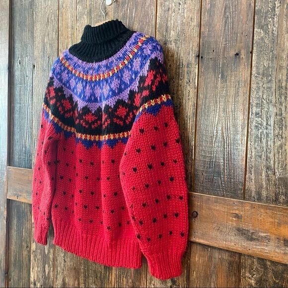 The Weathervane S Purple Red Fabrizio Vtg FairIsles Winter Chunky Knit Sweater - Picture 4 of 9